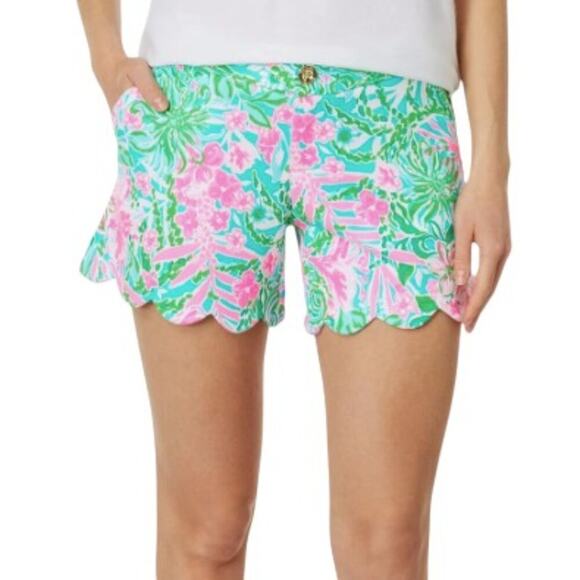Lilly Pulitzer Pants - LILLY PULITZER Buttercup Knit Shorts Sz 10 Amalfi Blue Leaf It Wild Resort NWT